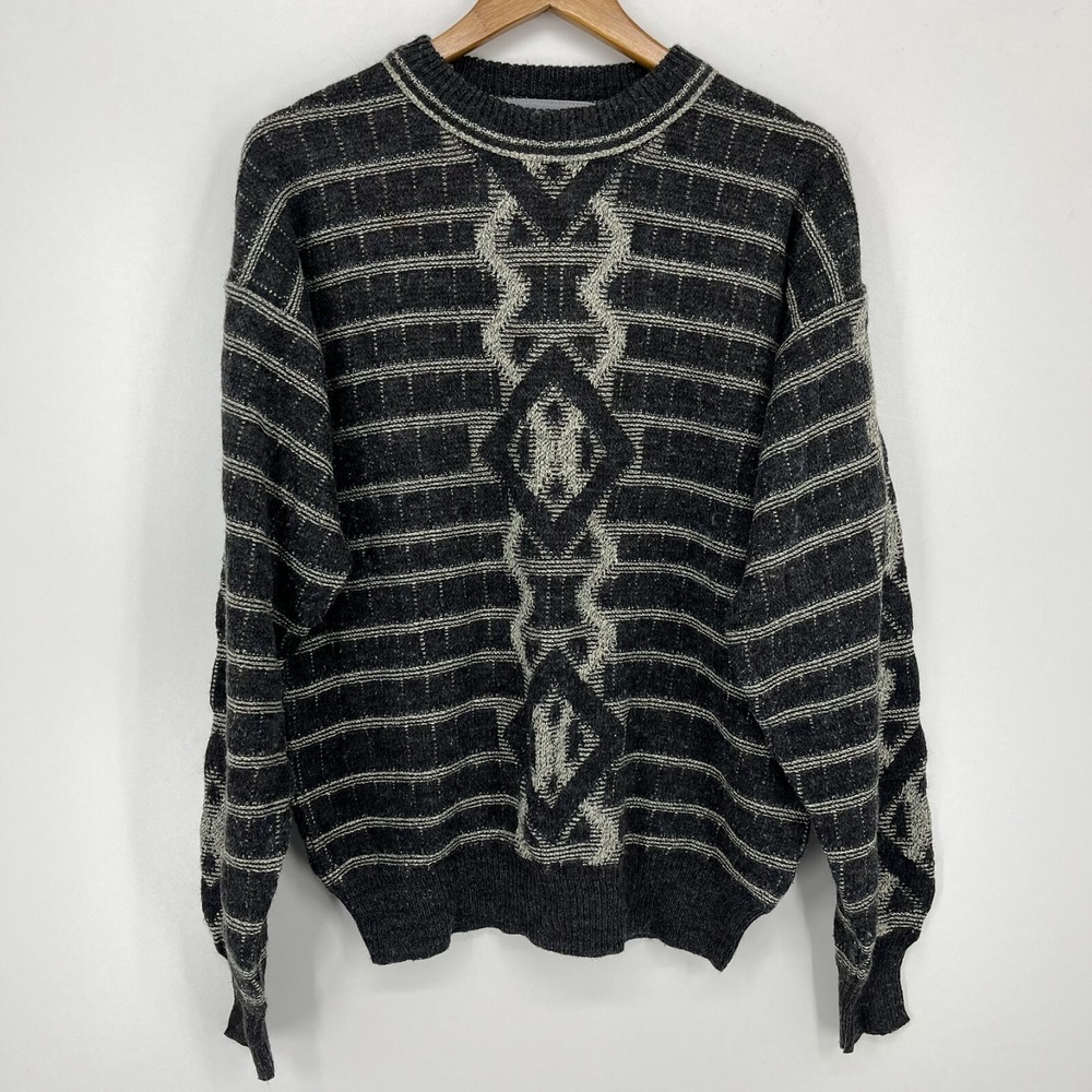 Progressive Apparel Clothing Co Mens Medium Gray Geometric Tribal Knit Sweater